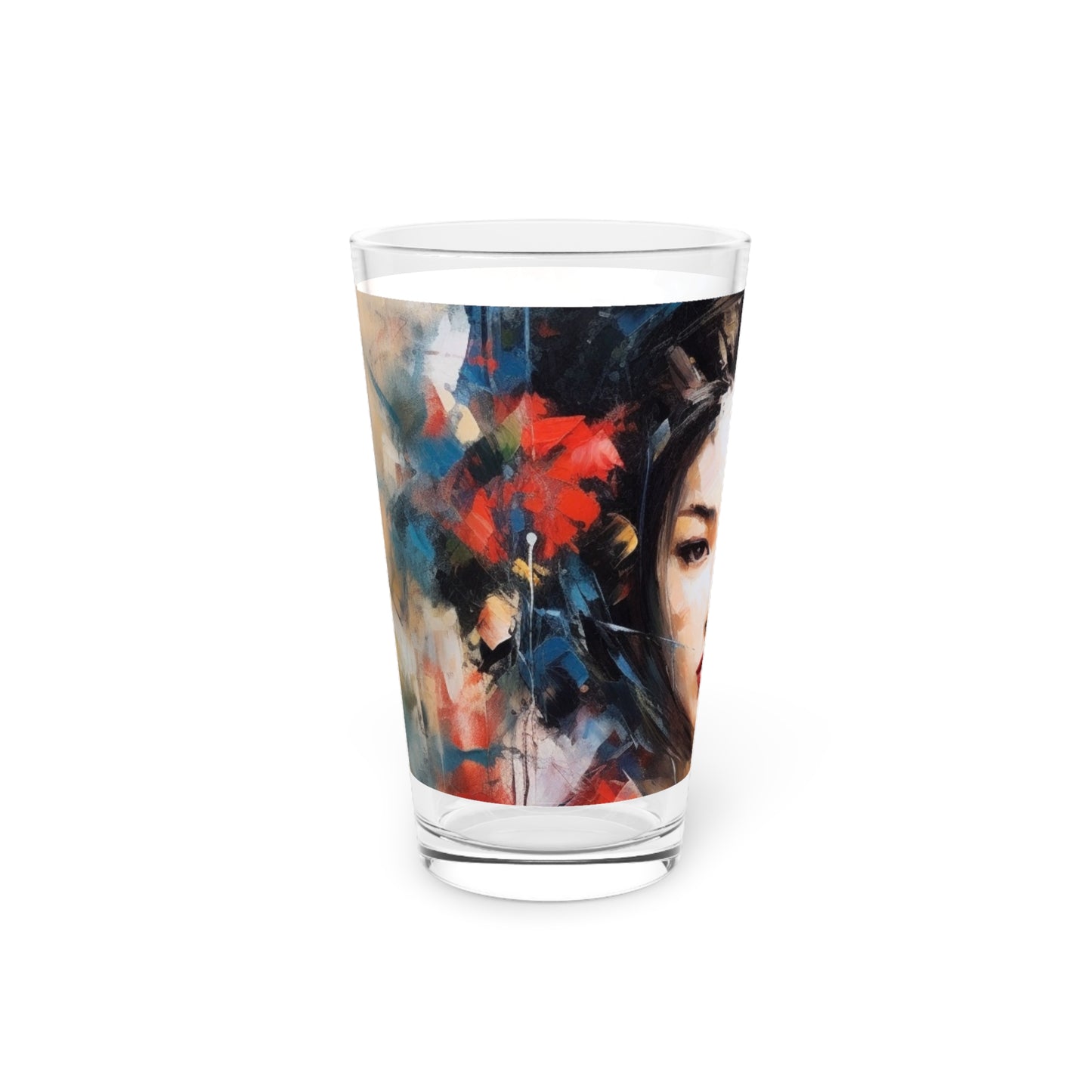 Abstract Geisha Art Pint Glass: Captivating Brushstrokes in a Japanese Aesthetic