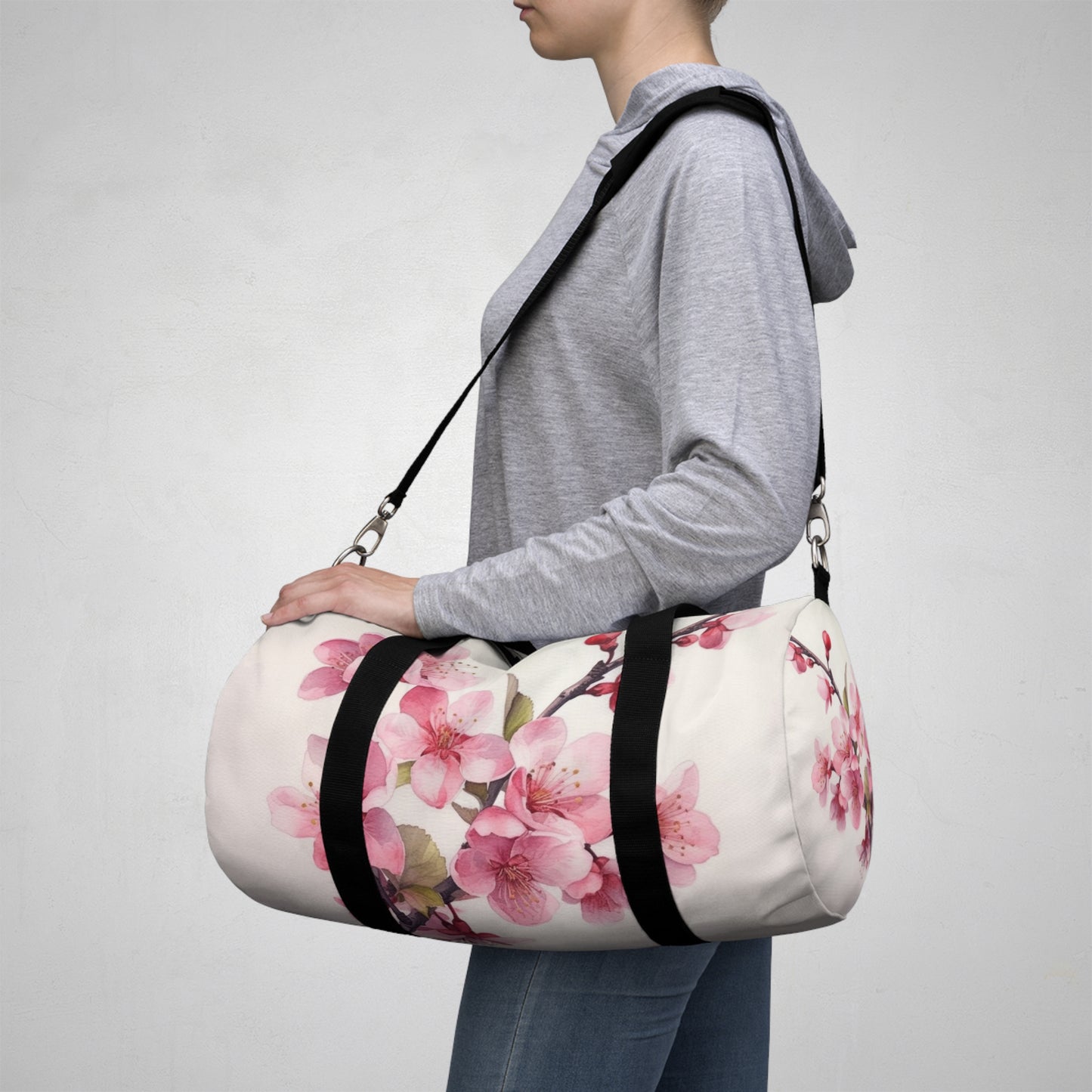 Artistic Flourish: Floral Watercolor Cherry Blossom Duffel Bag