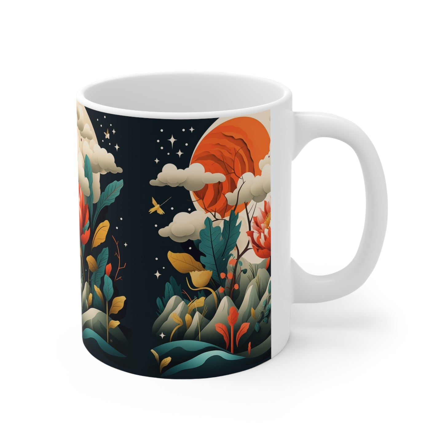 Simplicity Refined: Ceramic Mug with Minimalist Midcentury Modern Design and Abstract Art