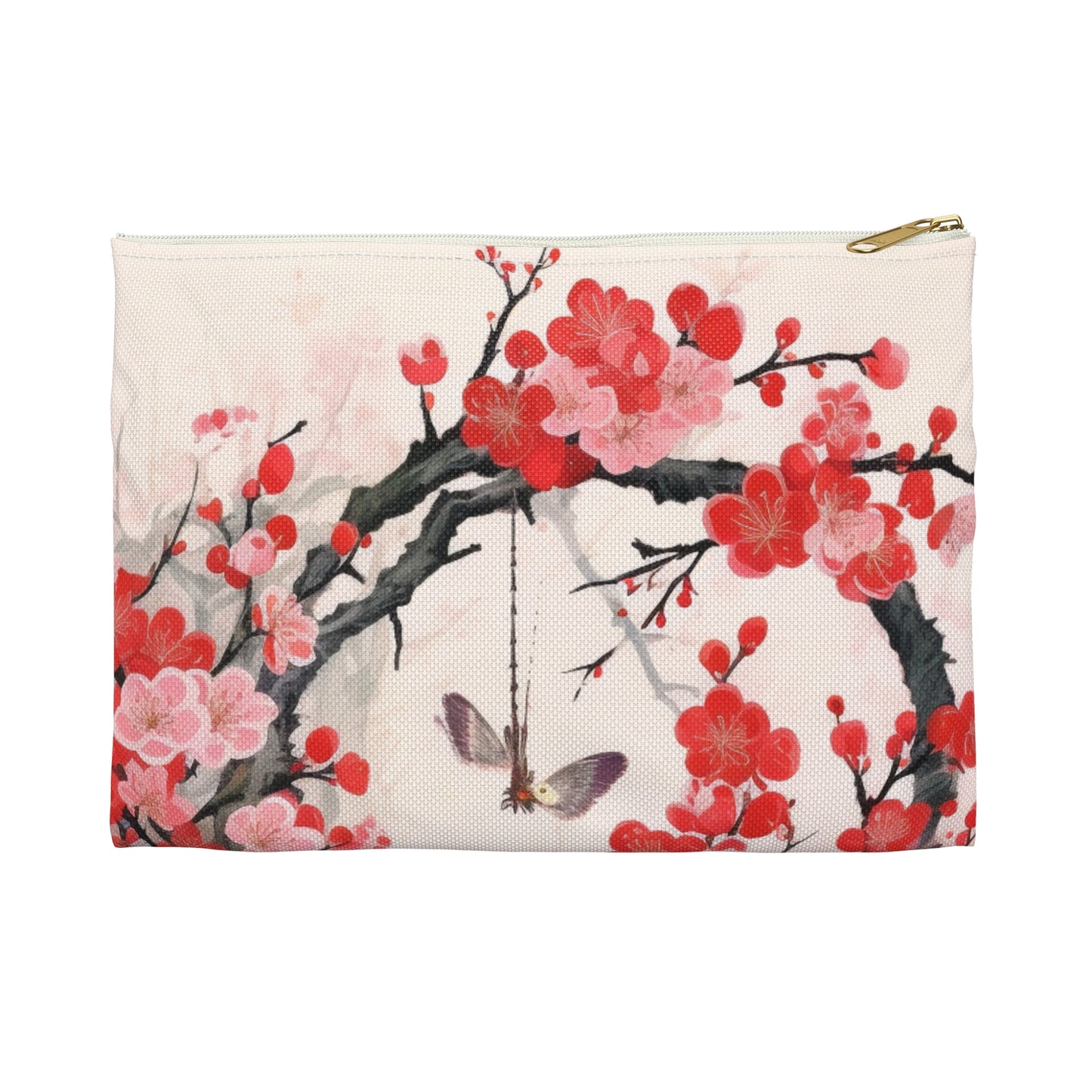 Cherry Blossom Delight: Accessory Pouch Adorned with Intricate Flower Drawings and Artistry