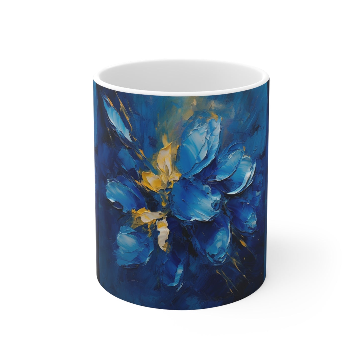 Captivating Blue Orchid Abstract Art: Ceramic Mug for Creative Souls