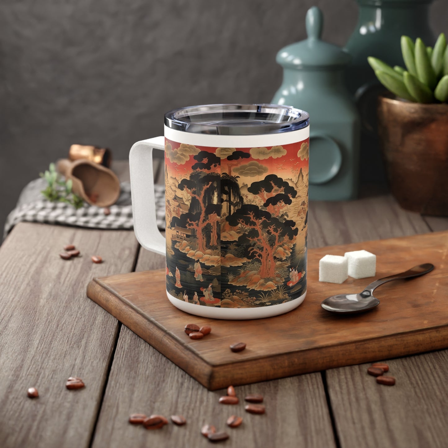 Tsuzure-Nishiki Inspired: Japanese Tapestry Insulated Coffee Mug