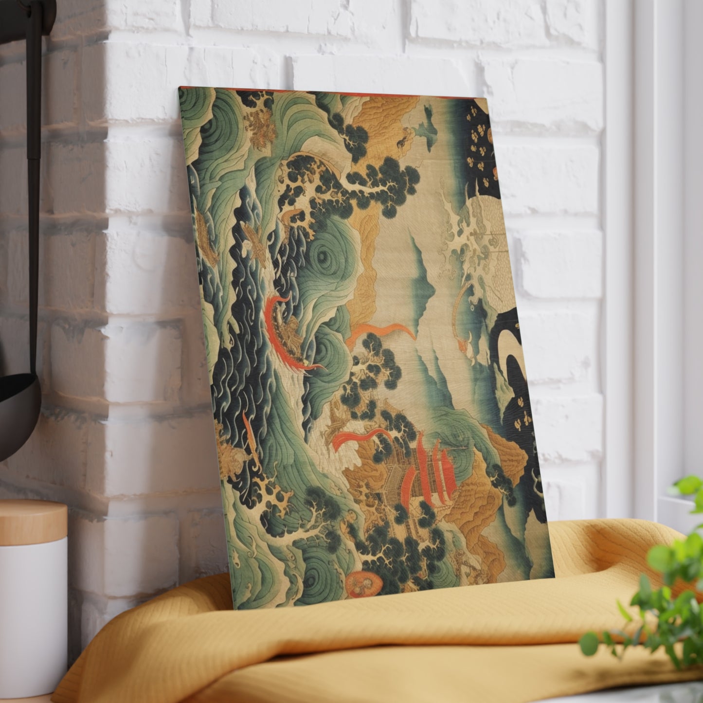 Harmony of the Elements: Japanese Tapestry-Inspired Glass Cutting Board