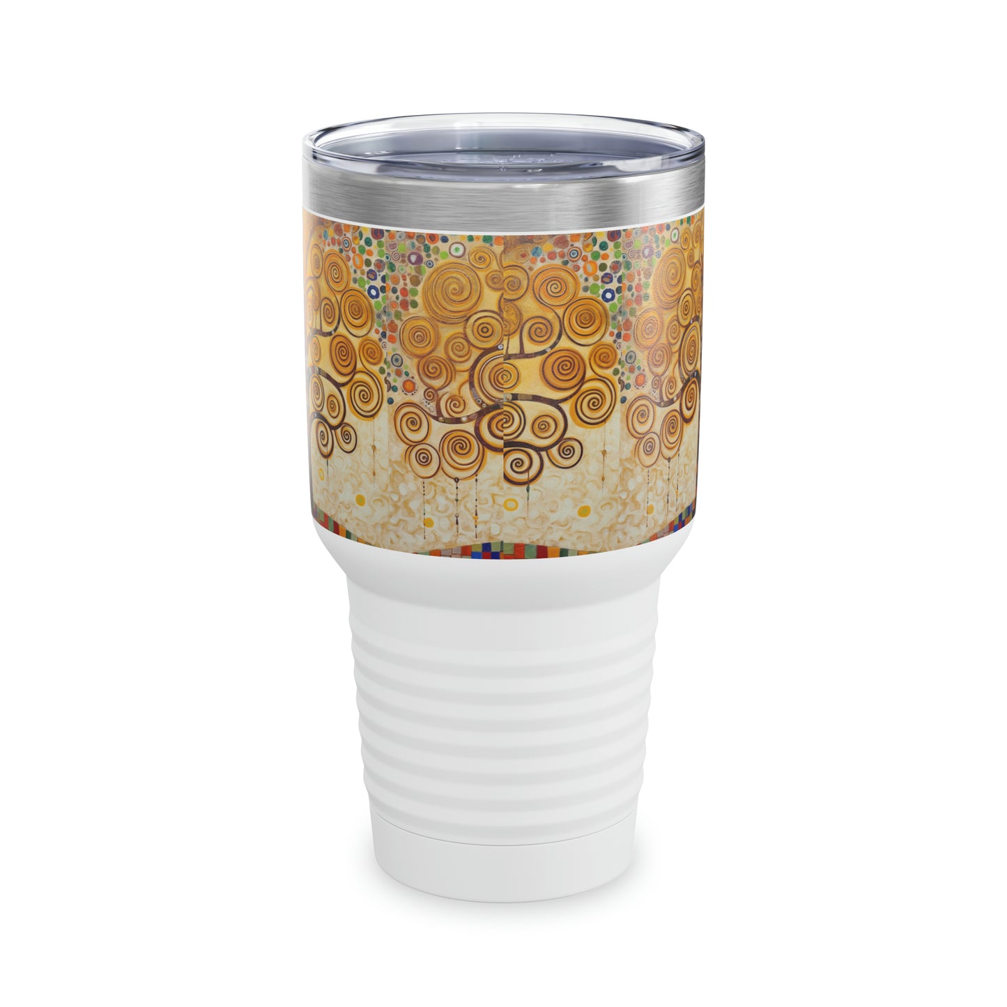 Enchanting Artistry: Ringneck Tumbler Reflecting Gustav Klimt's Timeless Tree of Life Masterpiece