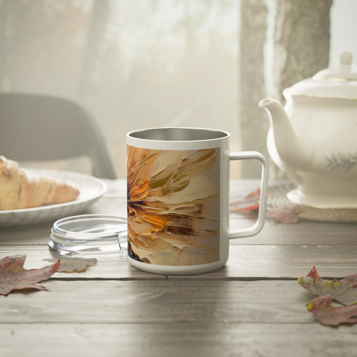 A Brush of Nature's Elegance: Insulated Coffee Mug for Artistic Flower Lovers