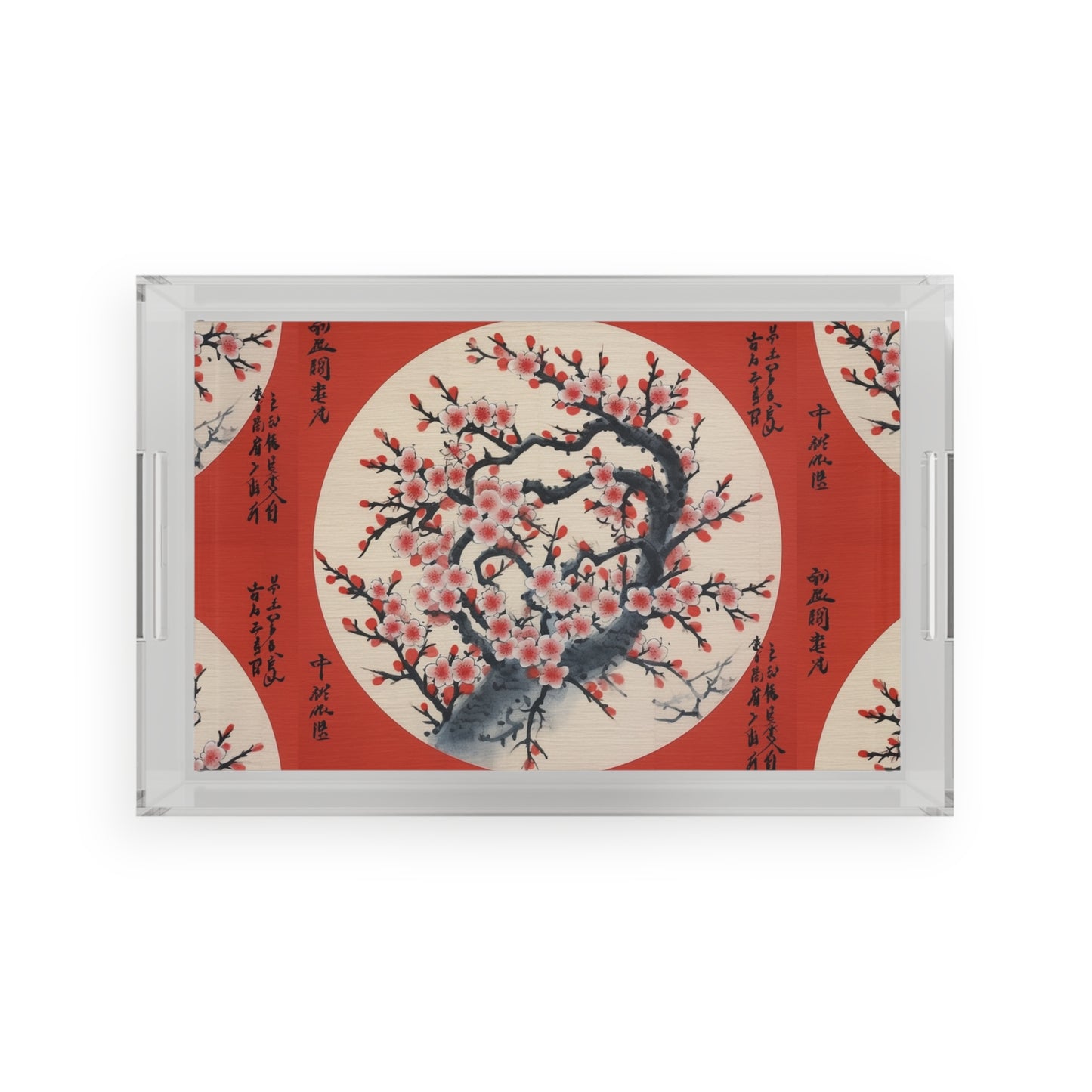 Enchanting Petal Symphony: Acrylic Serving Tray Celebrating Cherry Blossom Tree Drawings