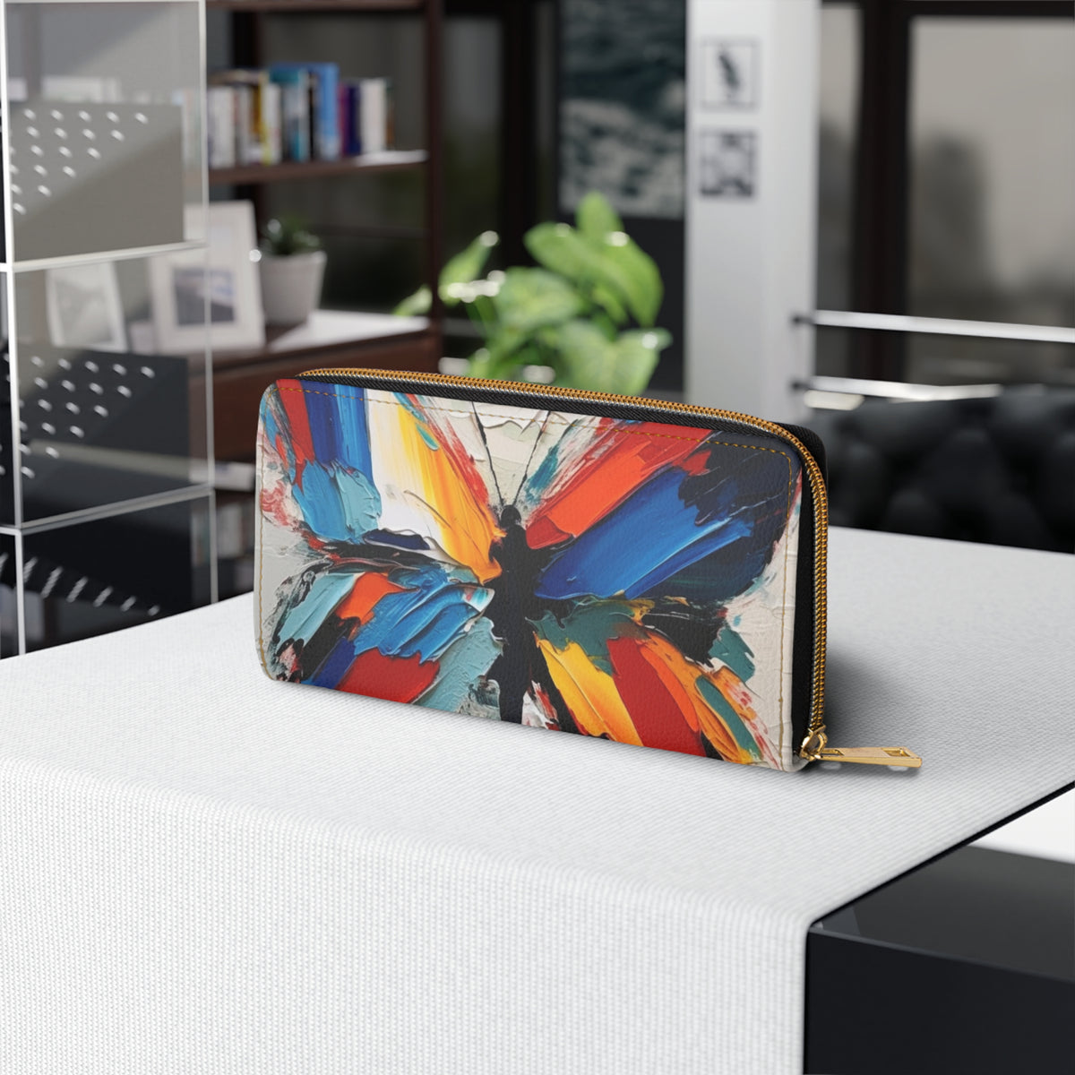 Abstract Zipper Wallet for Art Lovers: Butterfly-Inspired Delight