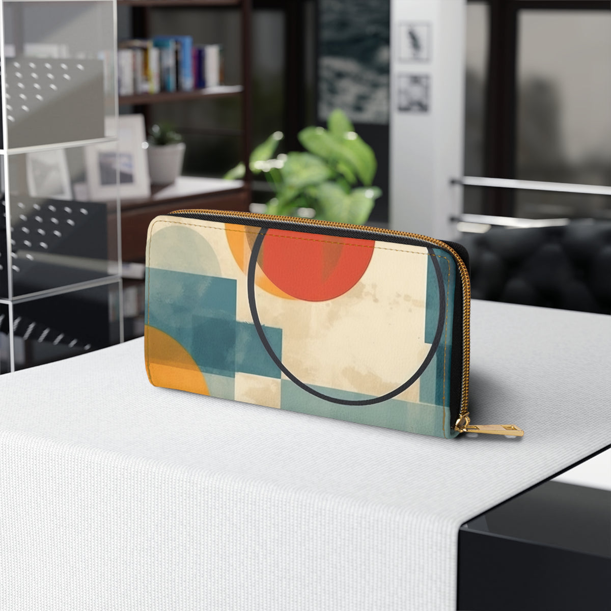 Geometric 1960s Fashion Inspired Abstract Art Zipper Wallet