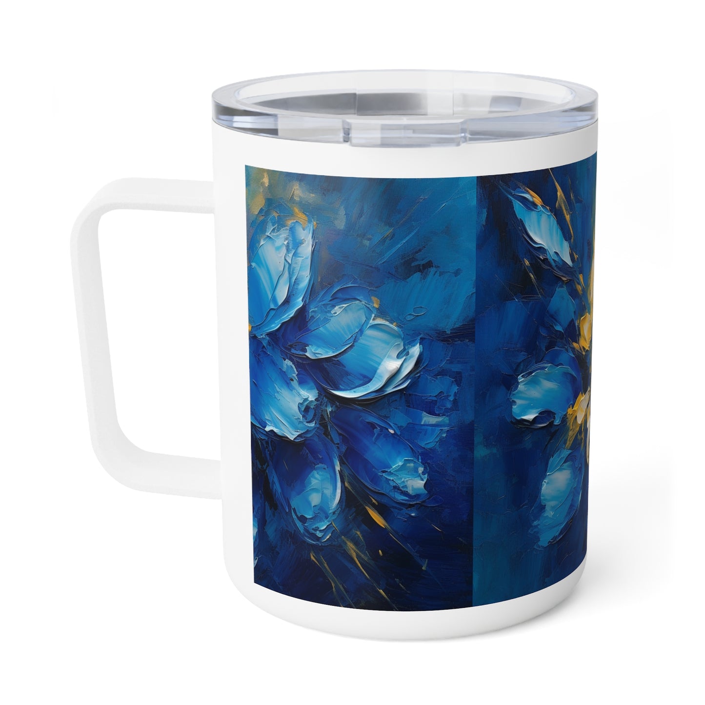 Abstract Wallpaper Insulated Coffee Mug: Immersive Floral Beauty with Blue Orchid Motif