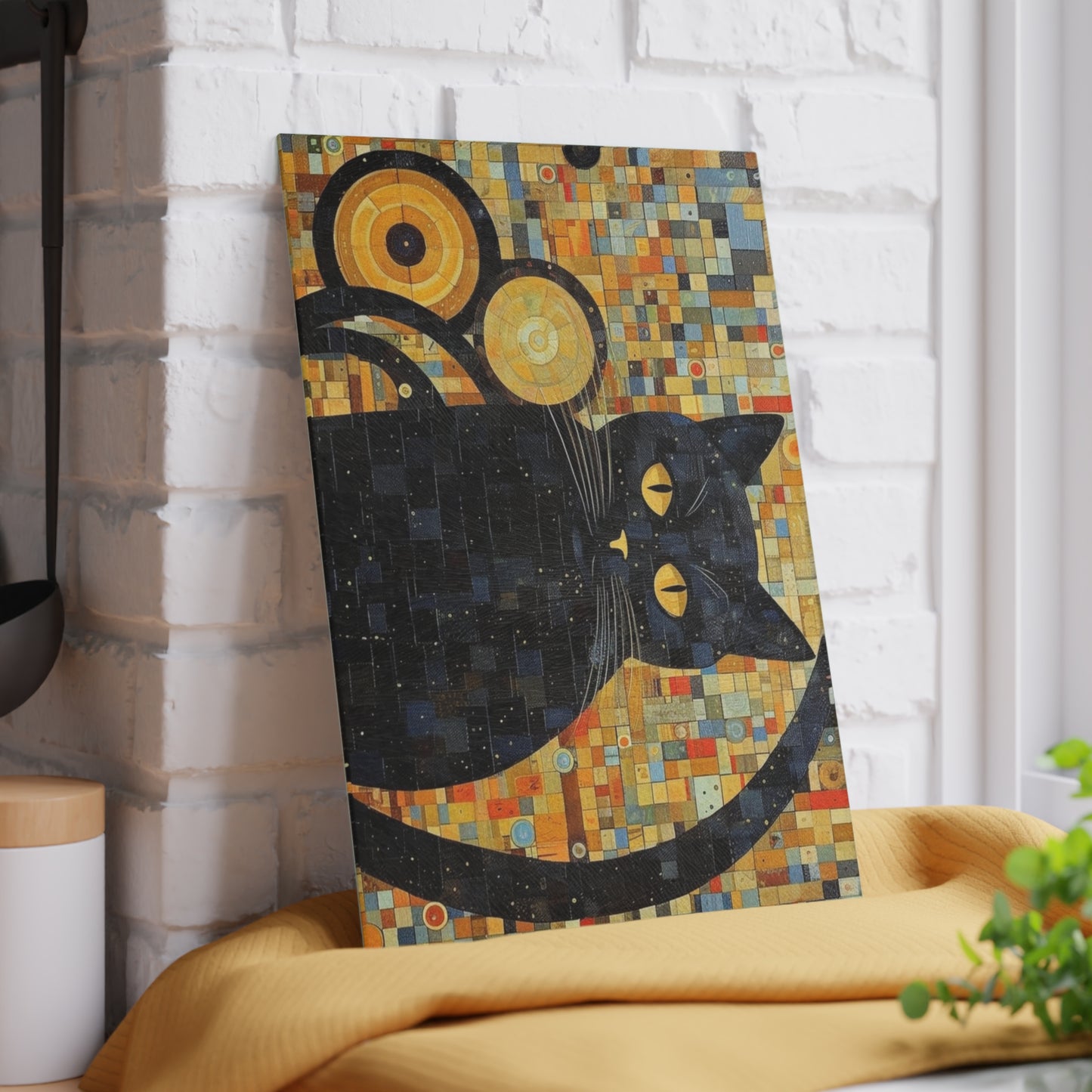 Gustav Klimt Cat Glass Cutting Board: Embrace Feline Beauty and Artistic Splendor