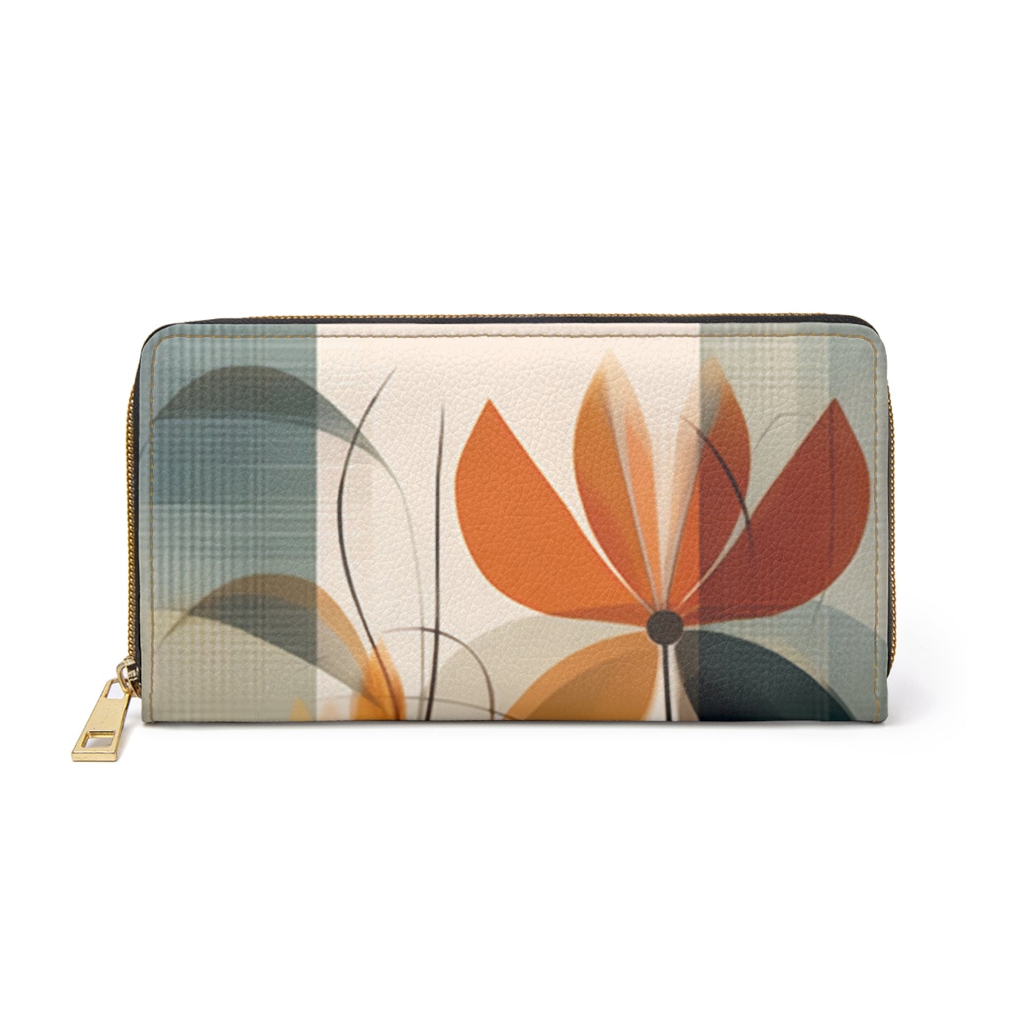 Botanical Chic: Flower Drawings and Minimalist Zipper Wallet Design with Midcentury Flair