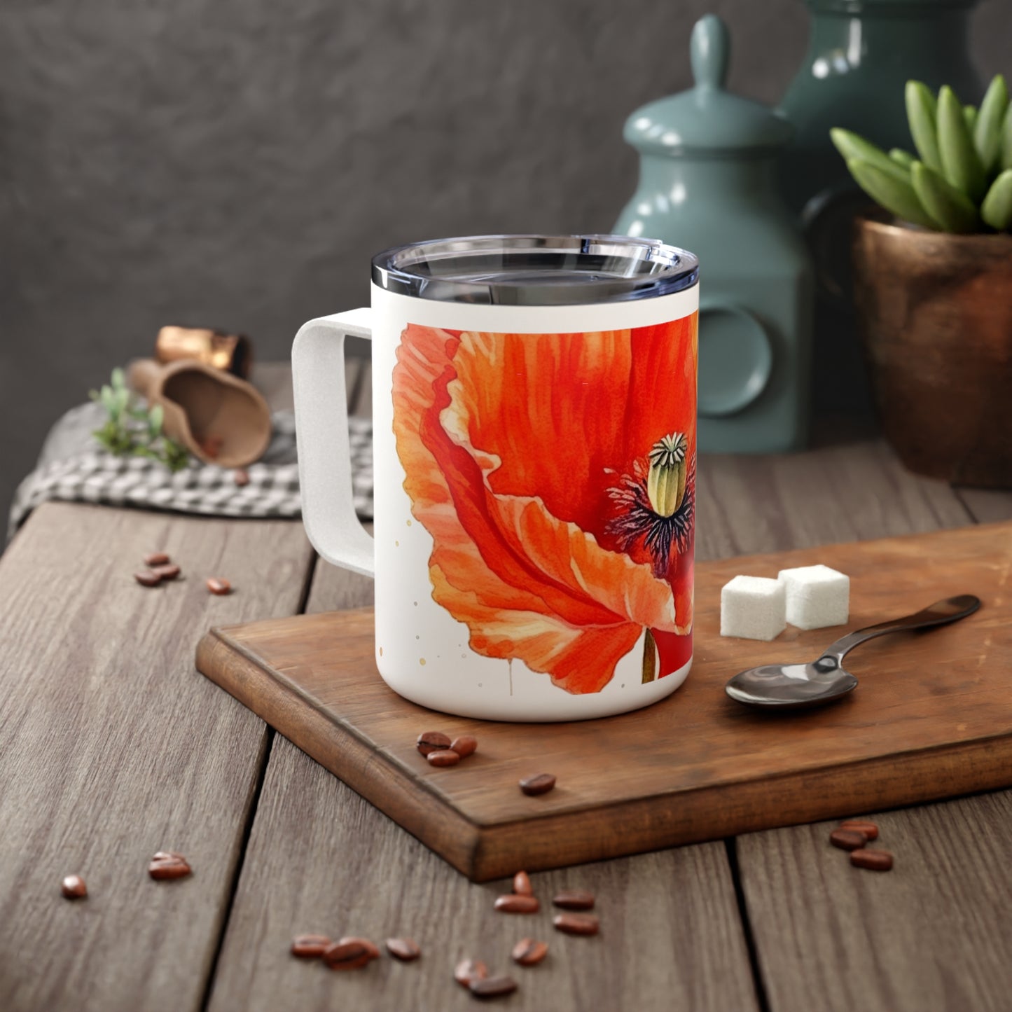 Watercolor Poppy Garden Insulated Coffee Mug: Unleash the Beauty of Nature