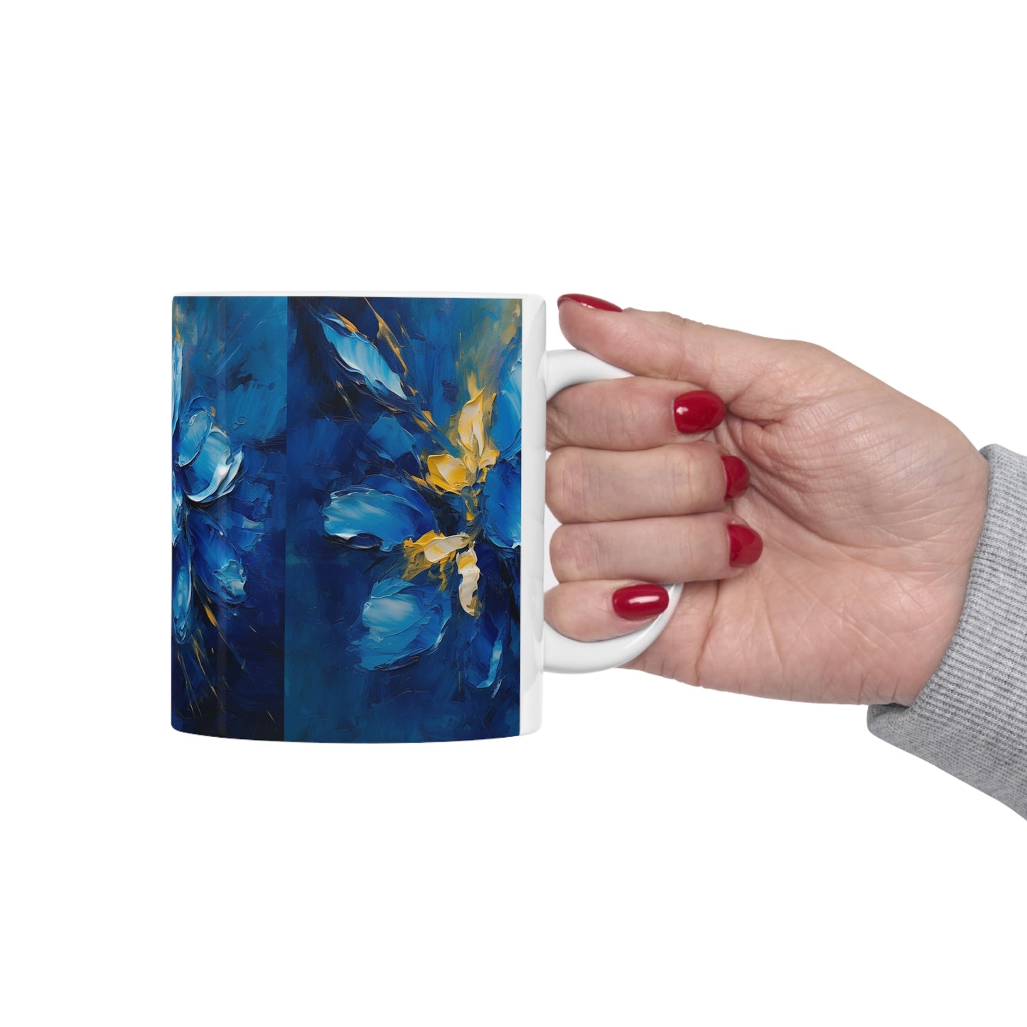Captivating Blue Orchid Abstract Art: Ceramic Mug for Creative Souls