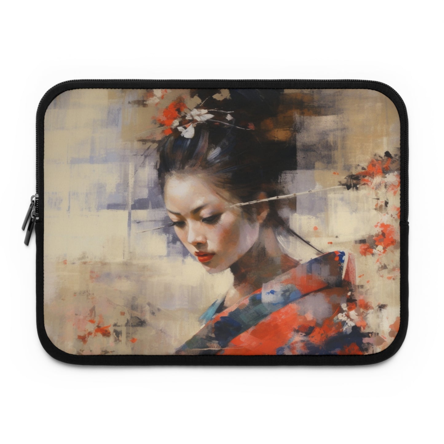 Japanese-Inspired Abstract Oil Painting Laptop Sleeve: Celebrating Geisha Beauty