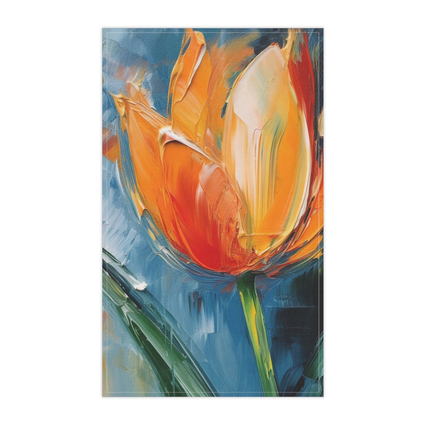 Orange Tulip Magic on Kitchen Towel: A Blossoming Artistic Delight