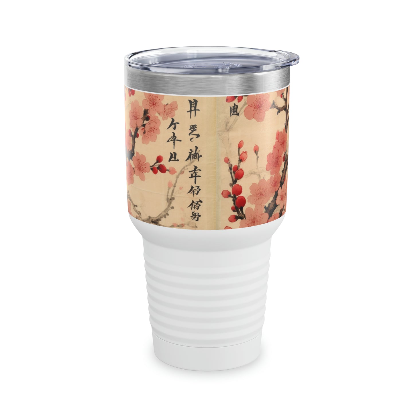 Floral Fusion Delight: Ringneck Tumbler Merging the Beauty of Cherry Blossoms and Artistic Flower Drawings