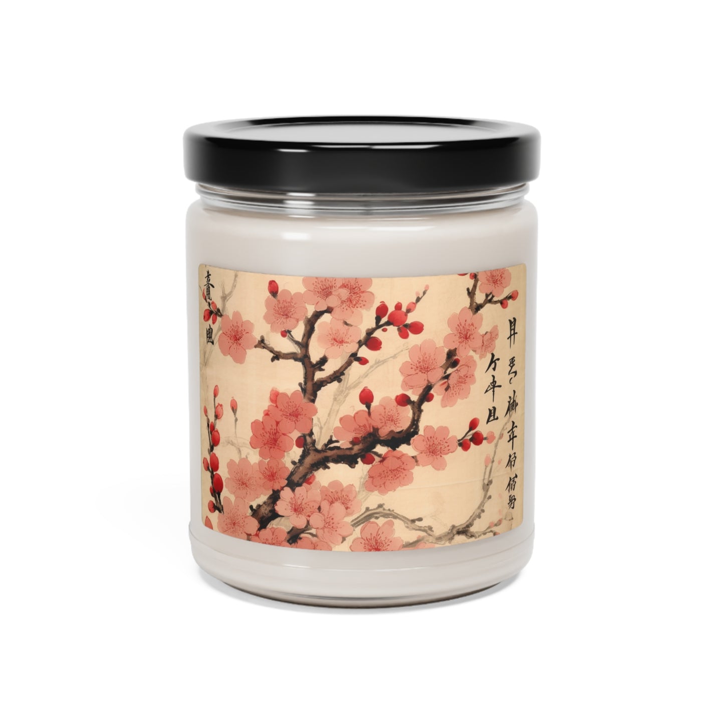 Floral Fusion: Scented Soy Candle Merging Cherry Blossom Beauty and Artistic Flower Drawings