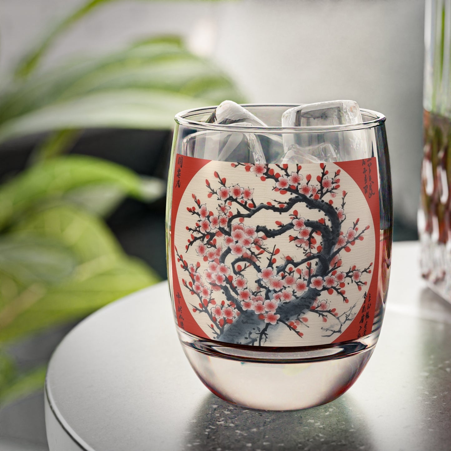 Enchanting Petal Symphony: Whiskey Glass Celebrating Cherry Blossom Tree Drawings