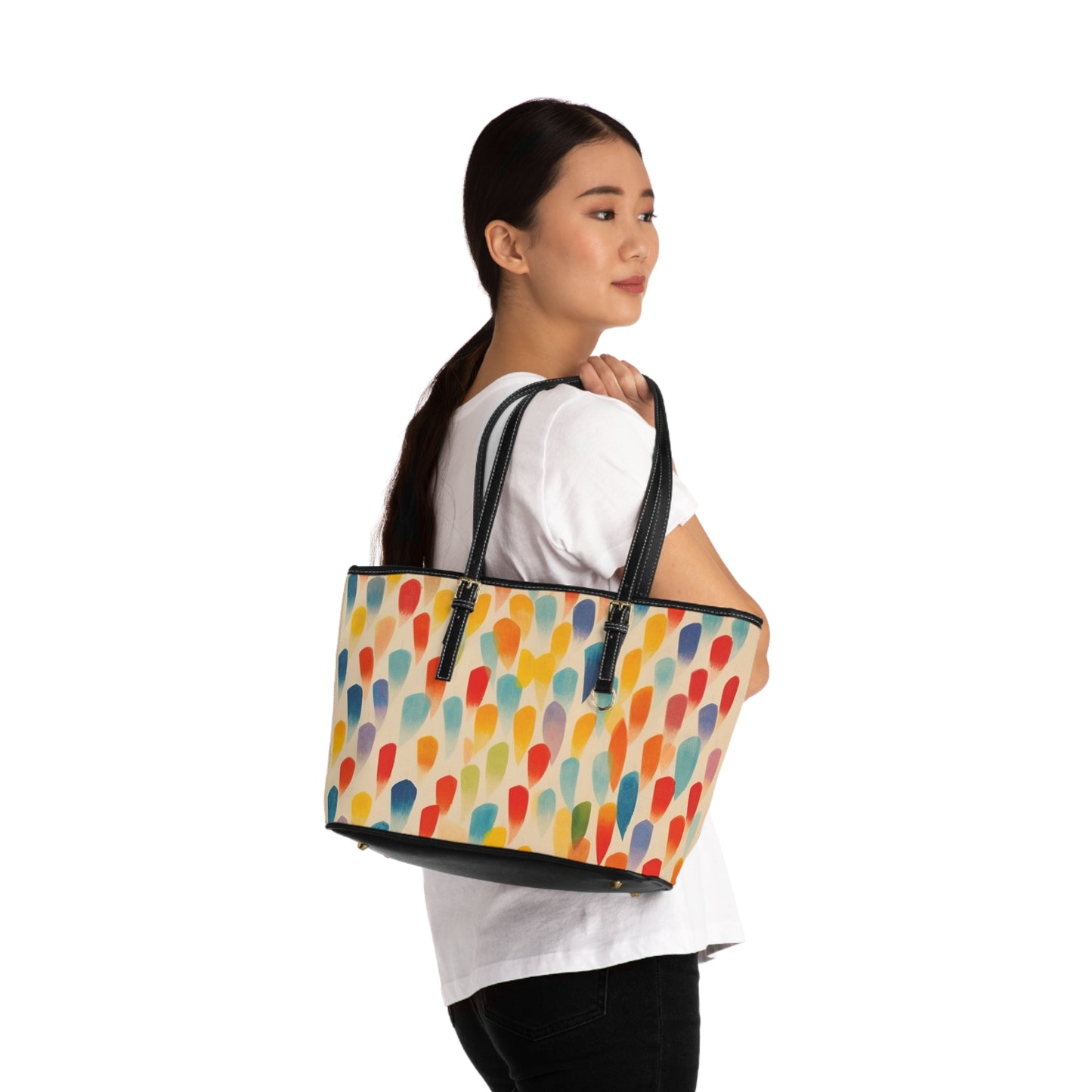 Energetic Expression: Colorful Shapes PU Leather Shoulder Bag