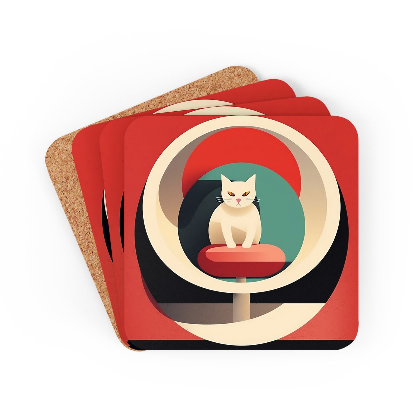 Vintage Cat-titude: Channel the 1950s and 1960s with our Midcentury Modern Cat-inspired Corkwood Coaster Set