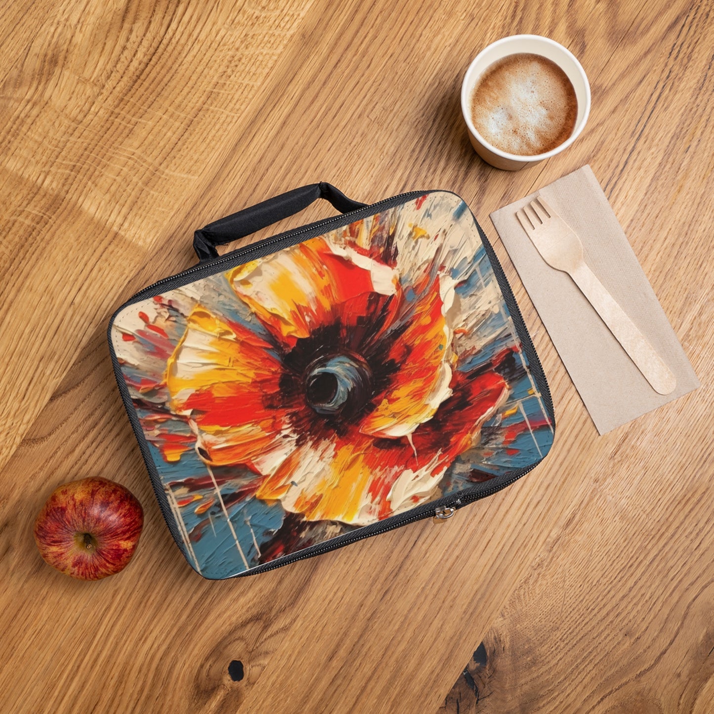 Poppy Symphony: Lunch Bag with Abstract Floral Artwork