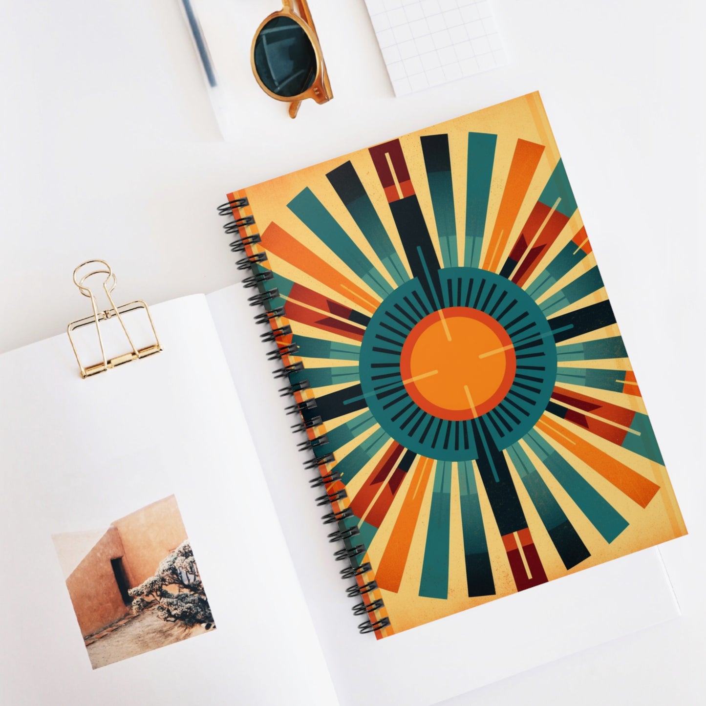 Vintage Radiance: Midcentury Modern Sun Spiral Notebook