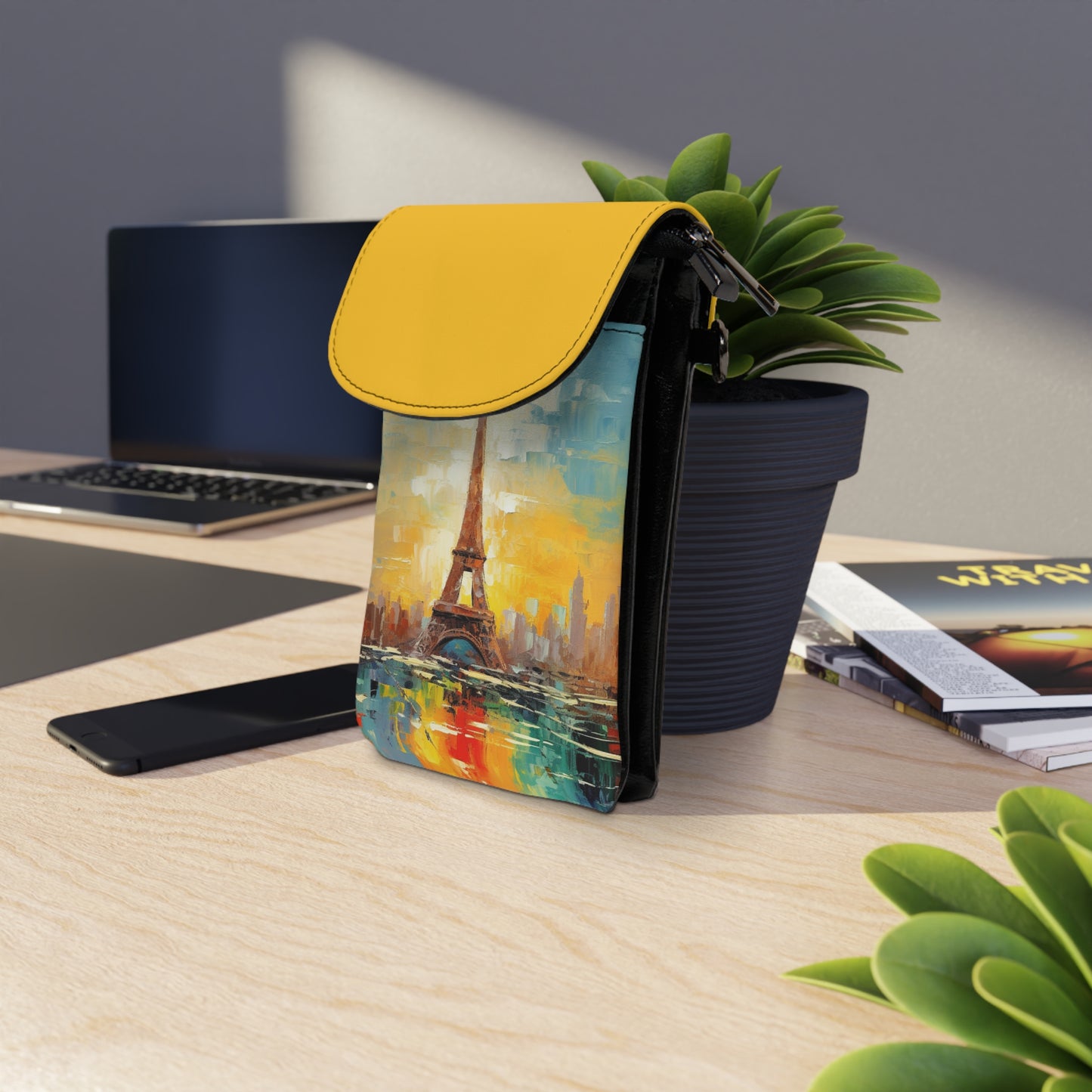 Abstract Paris Small Cell Phone Wallet: Exploring the City of Light with Brush Strokes