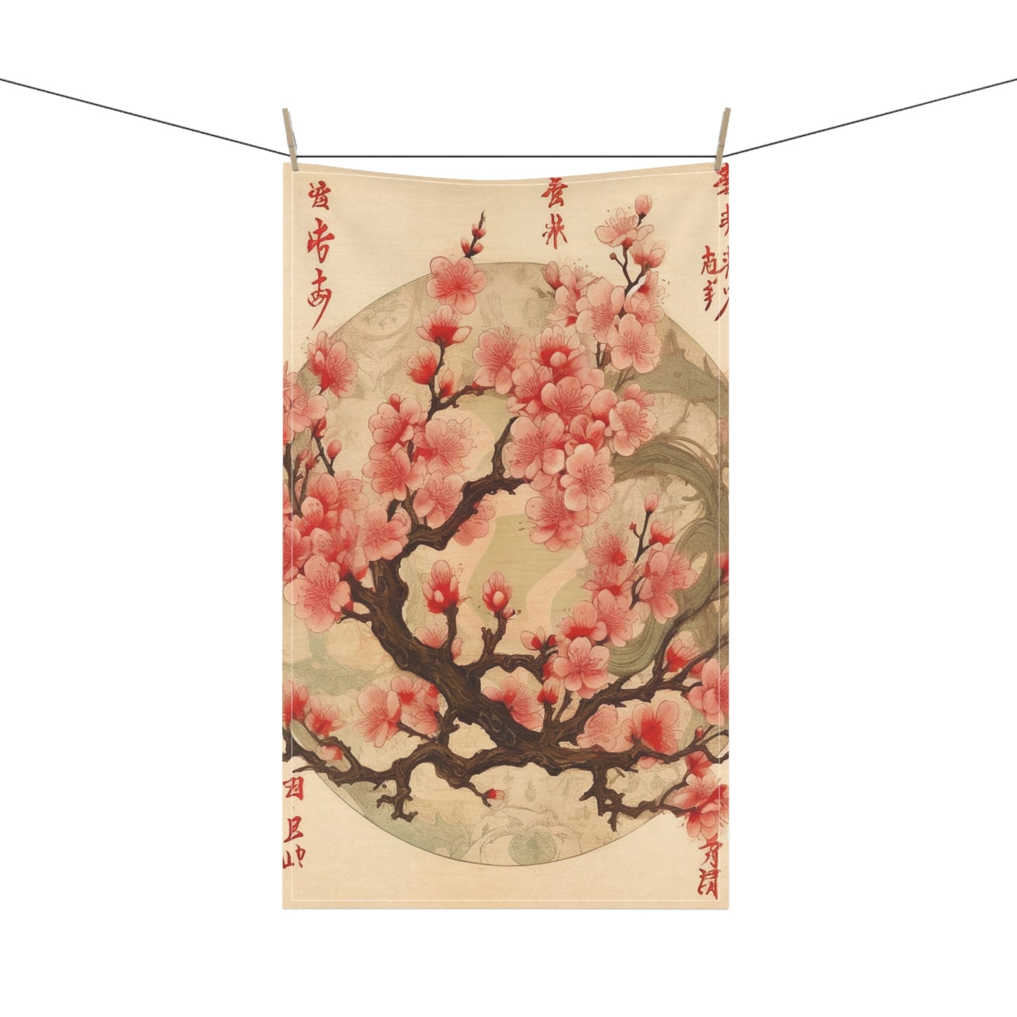 Whimsical Blossom Dreams: Kitchen Towel with Delightful Flower Drawings and Cherry Blossoms