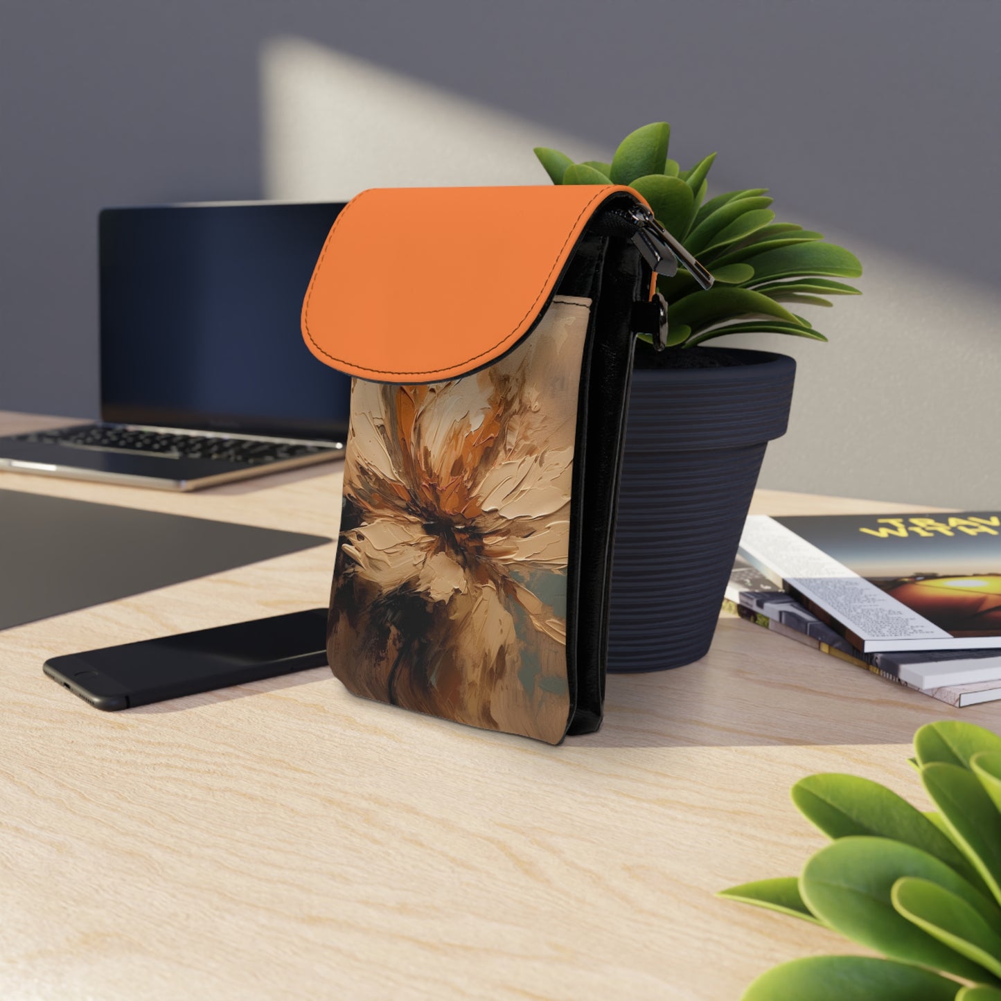 Artistic Fusion: Small Cell Phone Wallet Infused with Tan Hua-Inspired Abstract Art