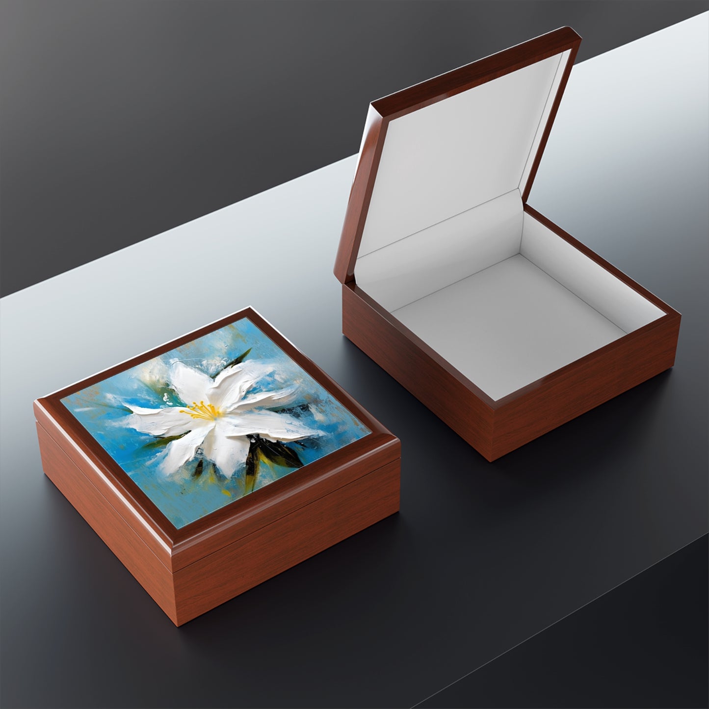 Ethereal Elegance: Jewelry Box featuring an Abstract Oil Painting of Jasmine