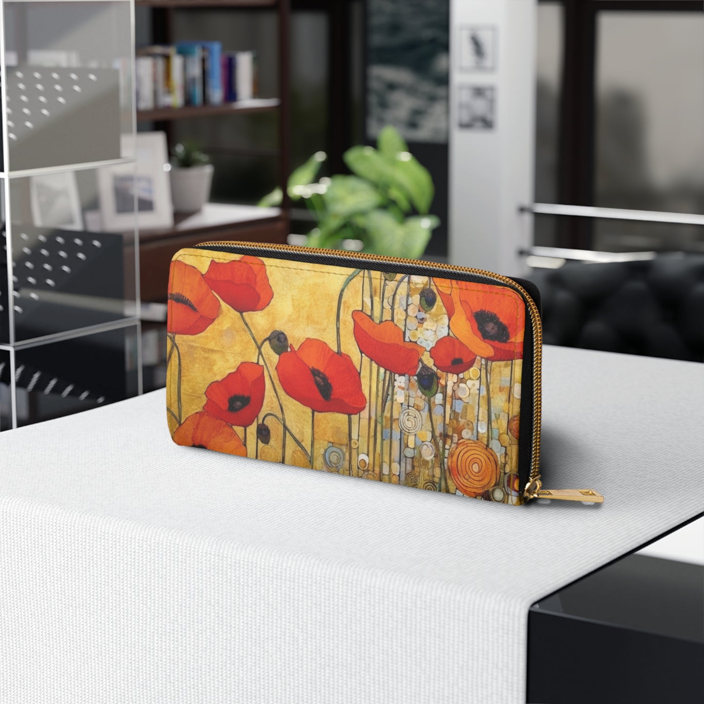 Elevate Your Style: Zipper Wallet Adorned with Gustav Klimt's Poppies