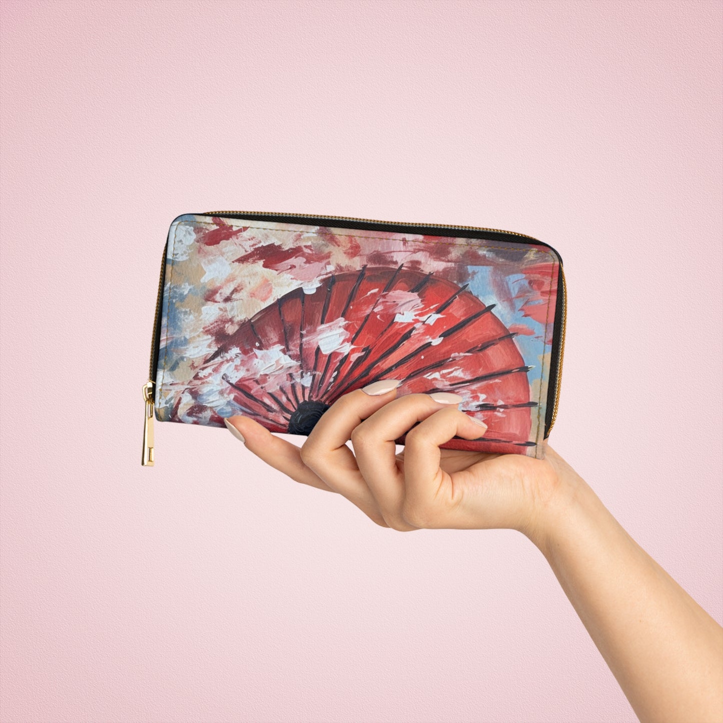 Abstract Japanese Umbrella Painting Zipper Wallet