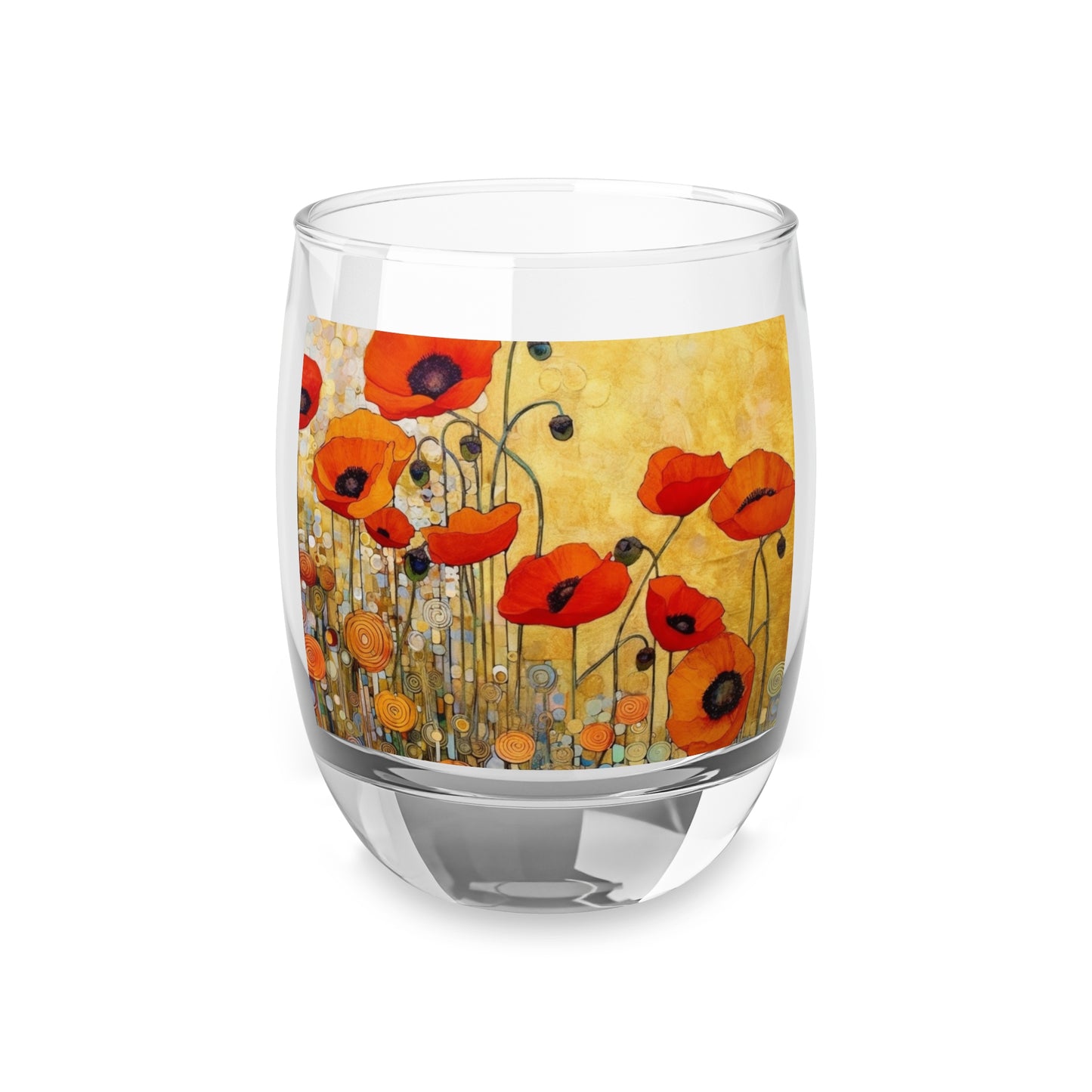 Elevate Your Sip: Whiskey Glass Adorned with Gustav Klimt's Poppies