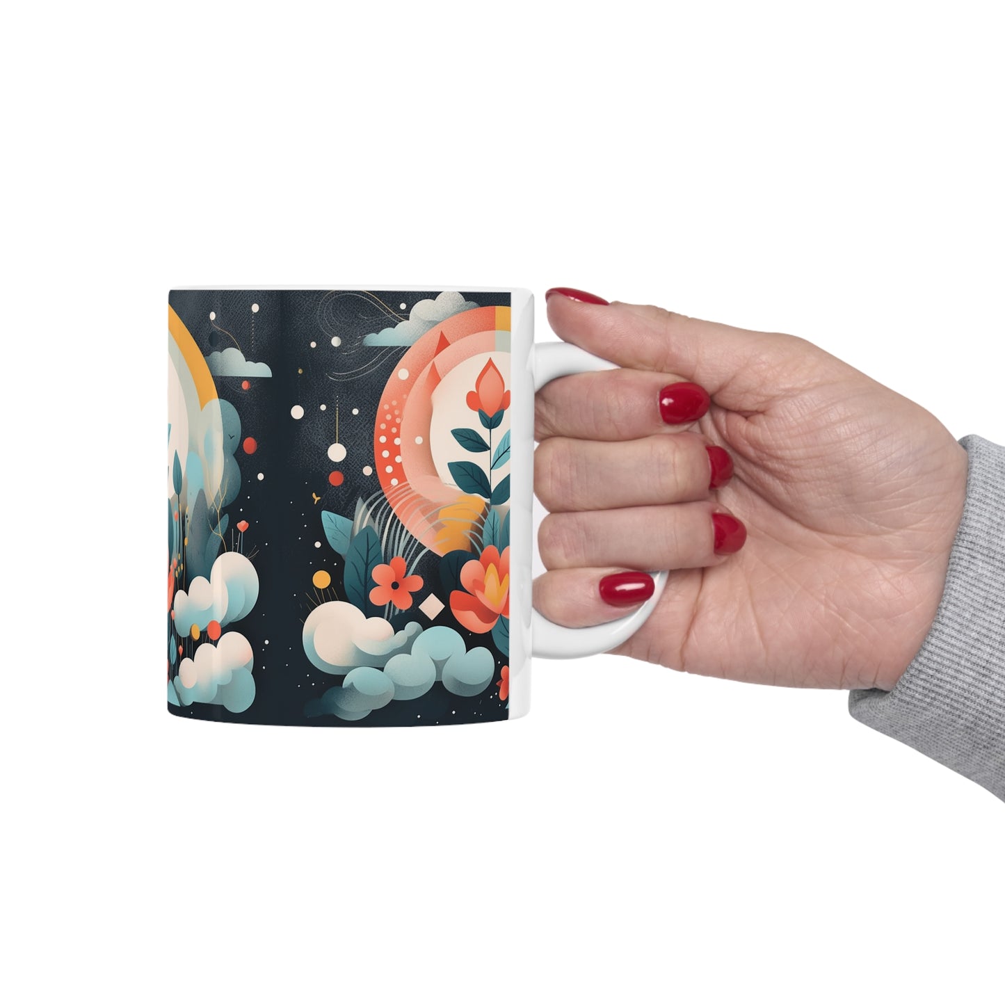 Midcentury Artistry: Ceramic Mug with Abstract Art and Atomic Age Influence
