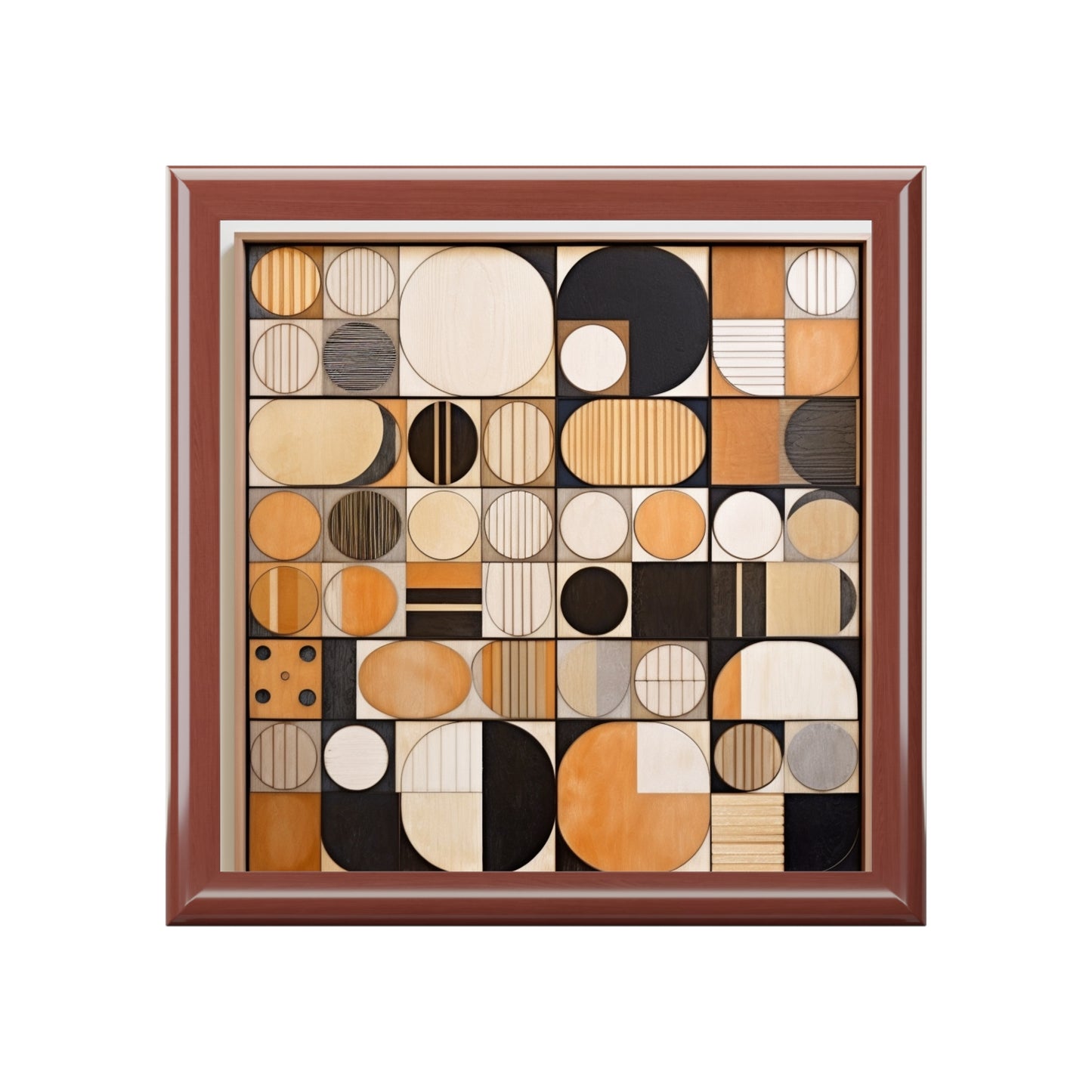 Circular Harmony Jewelry Box: Wood Veneer Mosaics in Graphic Black and White