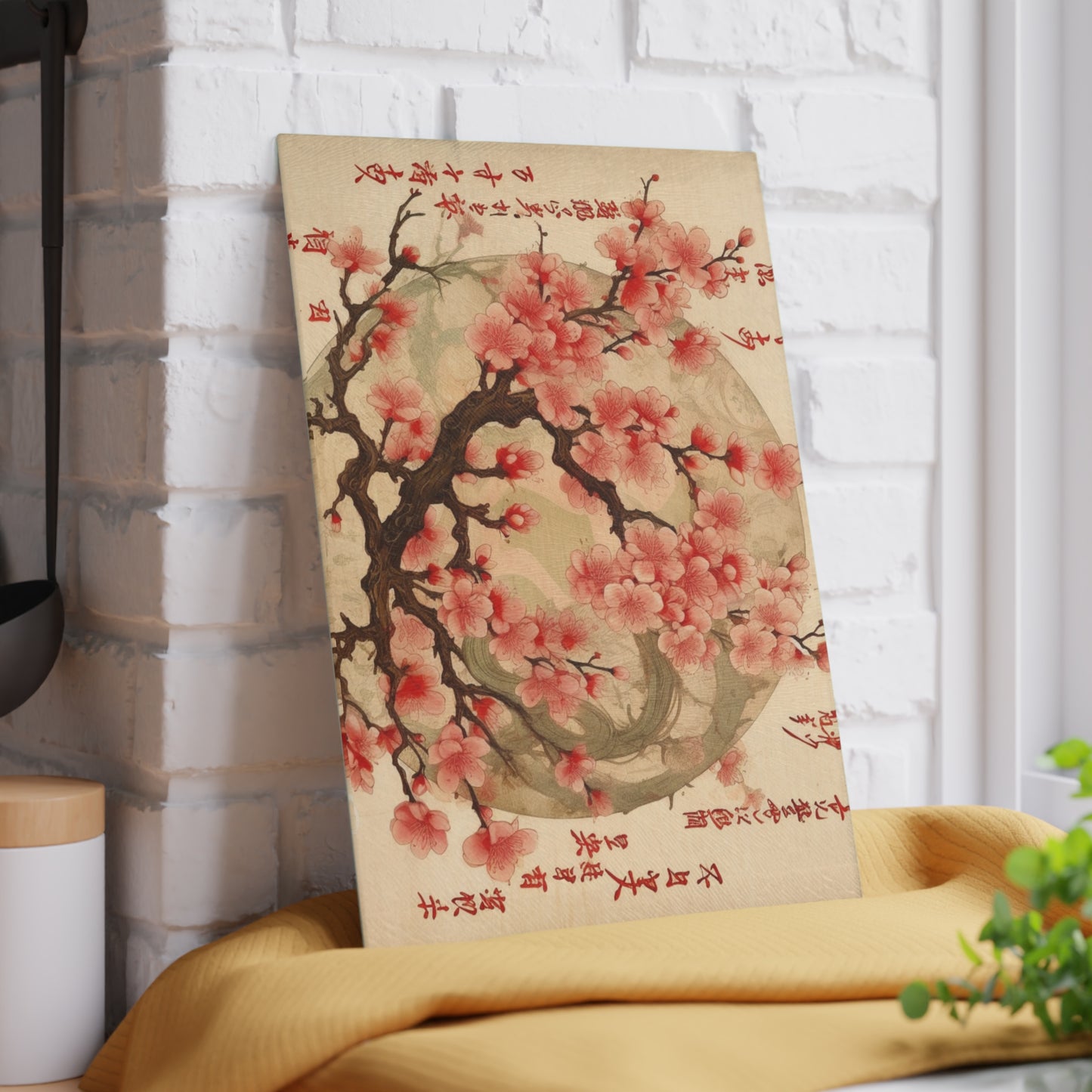 Whimsical Blossom Dreams: Glass Cutting Board with Delightful Flower Drawings and Cherry Blossoms