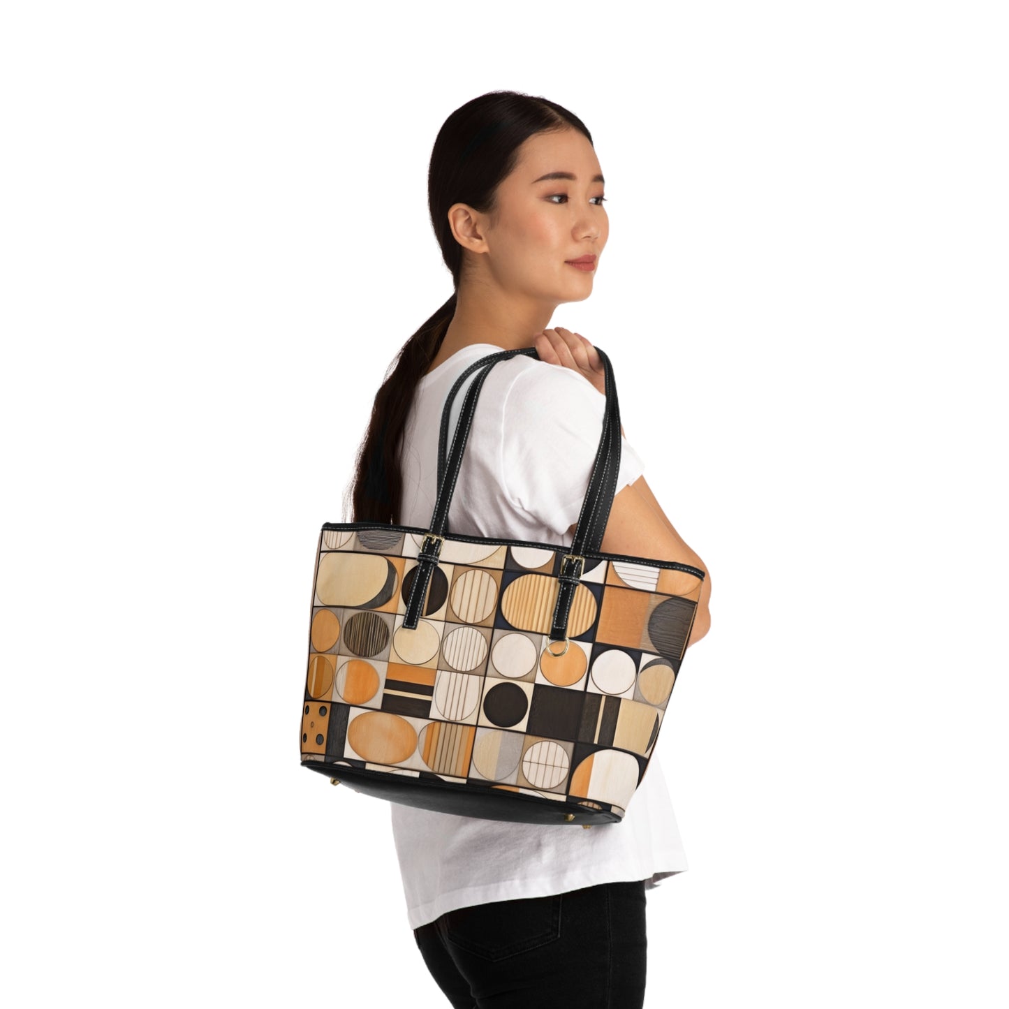 Mosaic Harmony: Circular Inspired PU Leather Shoulder Bag