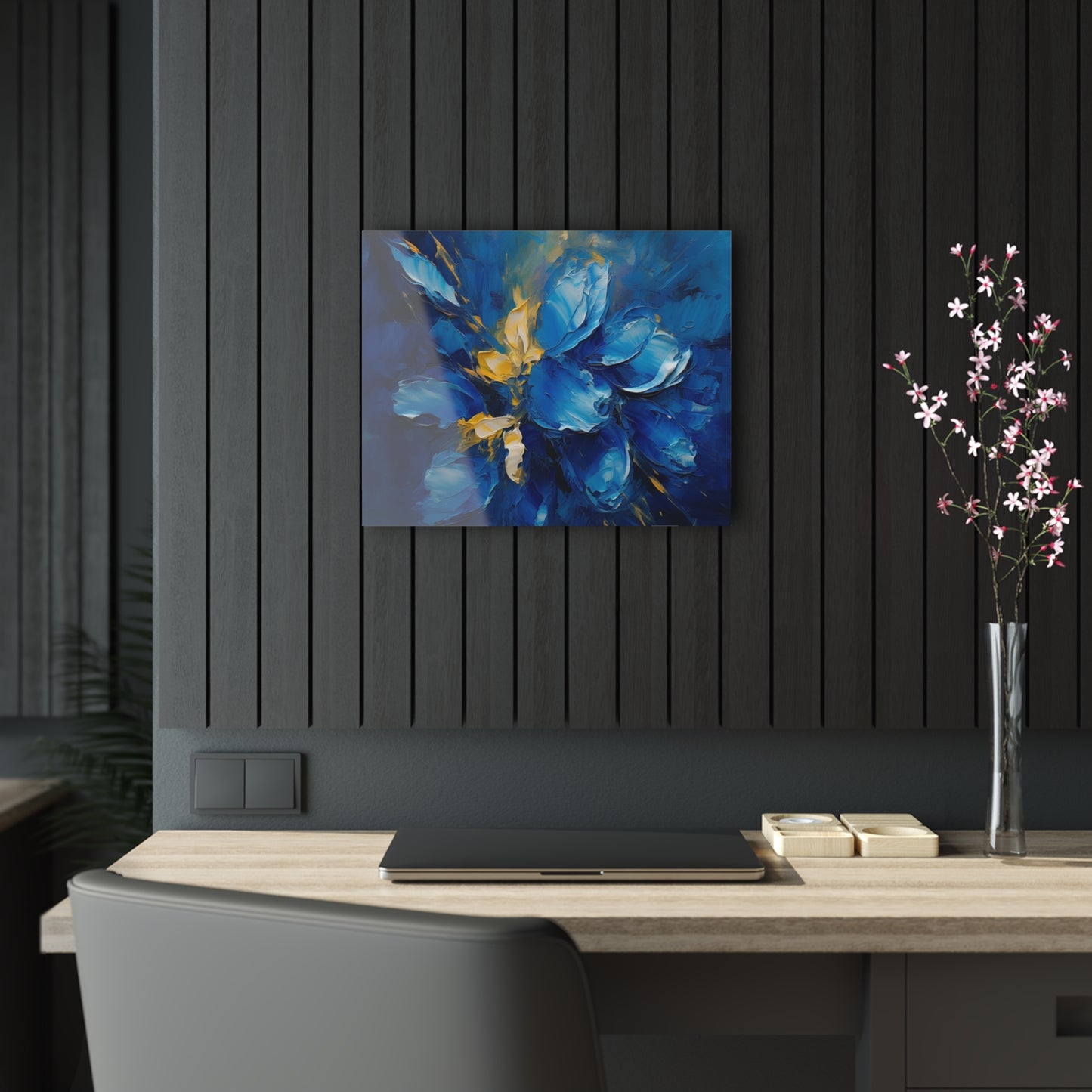Abstract Wallpaper Acrylic Prints: Immersive Floral Beauty with Blue Orchid Motif
