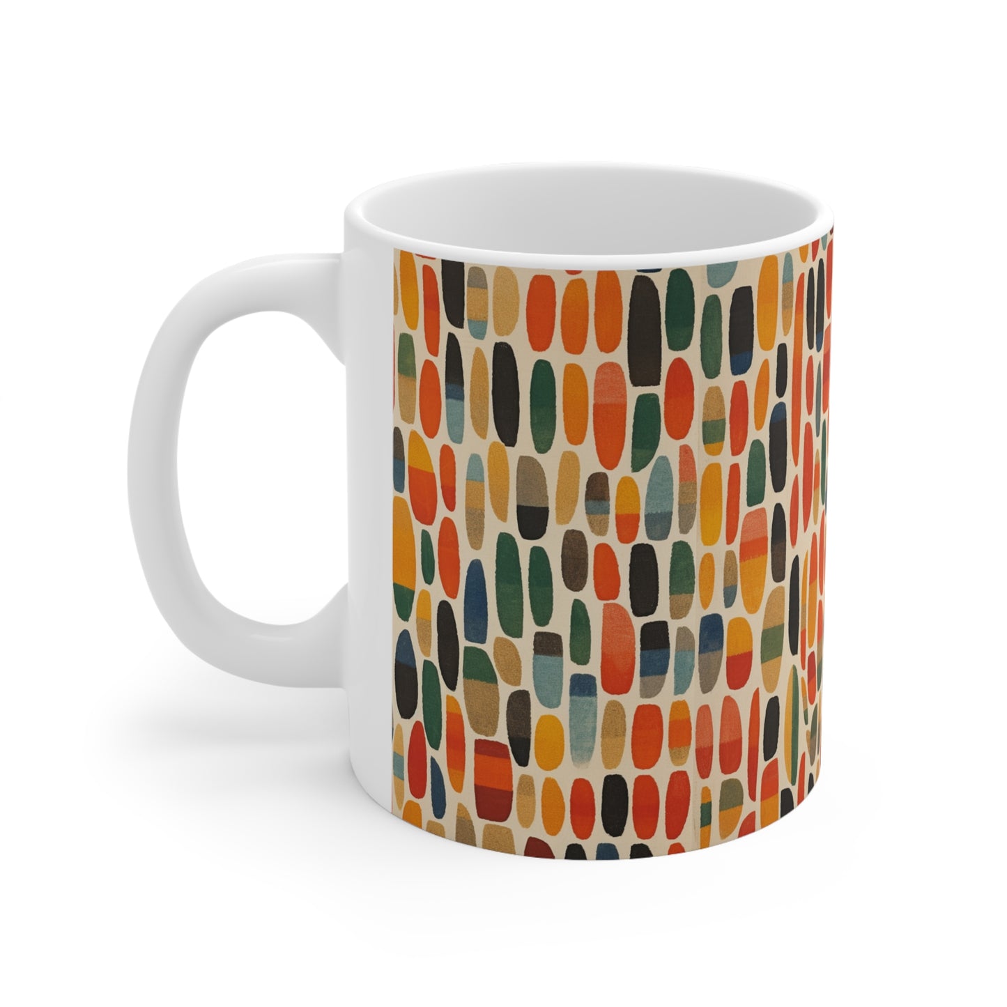 Primary Abstraction Ceramic Mug: A Fusion of Shapes and Colors Across Generations