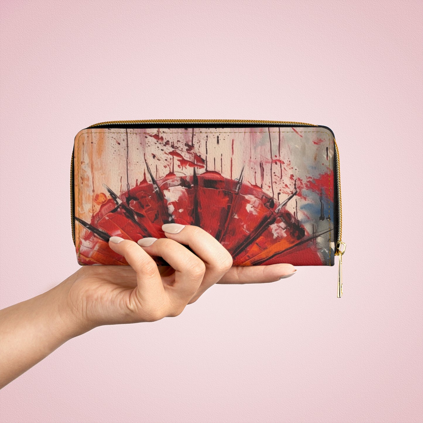 Abstract Japanese Umbrella Art Zipper Wallet: Where Art and Practicality Meet