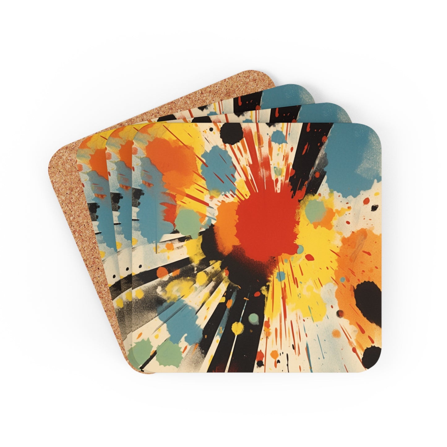 Contemporary Brushstrokes Corkwood Coaster Set
