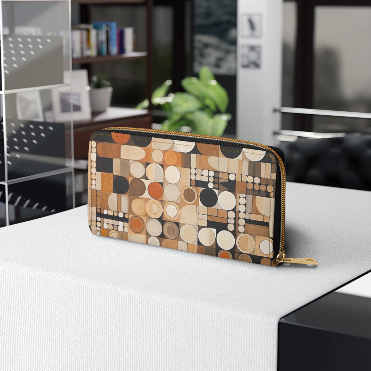 Earthy Harmony: Geometric Zipper Wallet