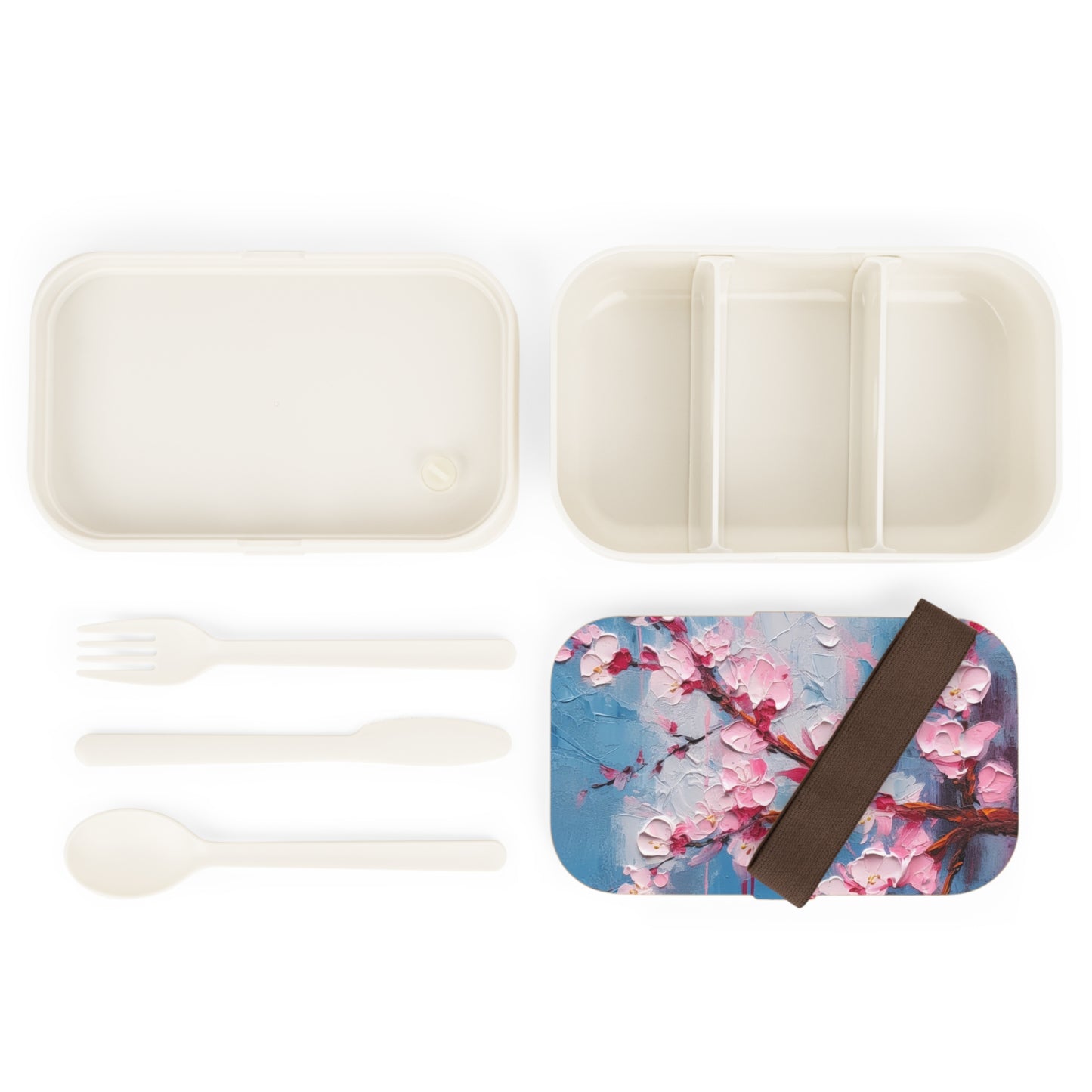 Bento Box with Abstract Cherry Blossom Drawing: Embrace the Serenity
