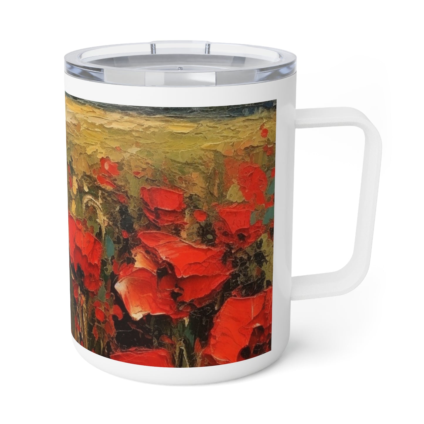 Abstract Poppy Fields: Insulated Coffee Mug for Artistic Inspiration