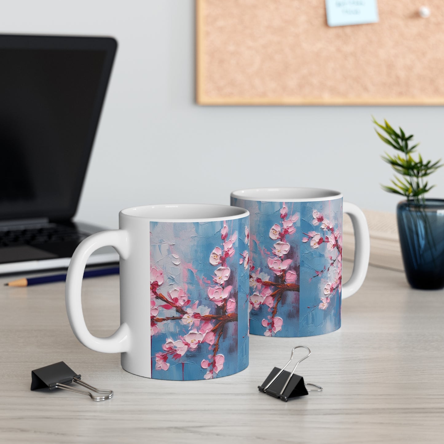 Ceramic Mug with Abstract Cherry Blossom Drawing: Embrace the Serenity
