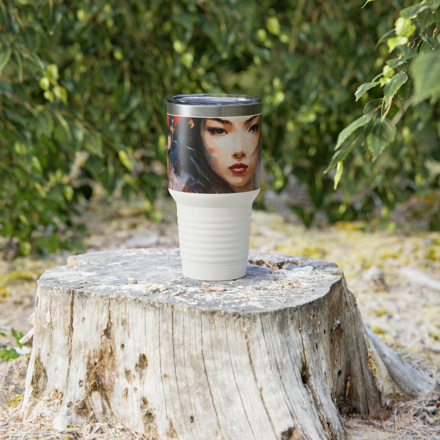 Artistic Fusion: Abstract Geisha Art Ringneck Tumbler, A Harmonious Blend of Style and Expression