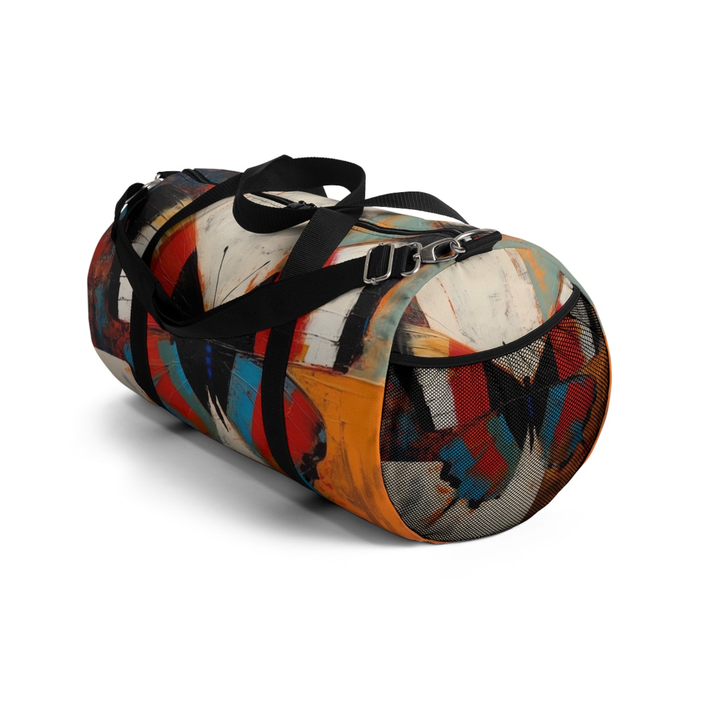 Bauhaus-Inspired Butterfly Symphony: Duffel Bag with Vibrant Colors and Intricate Details