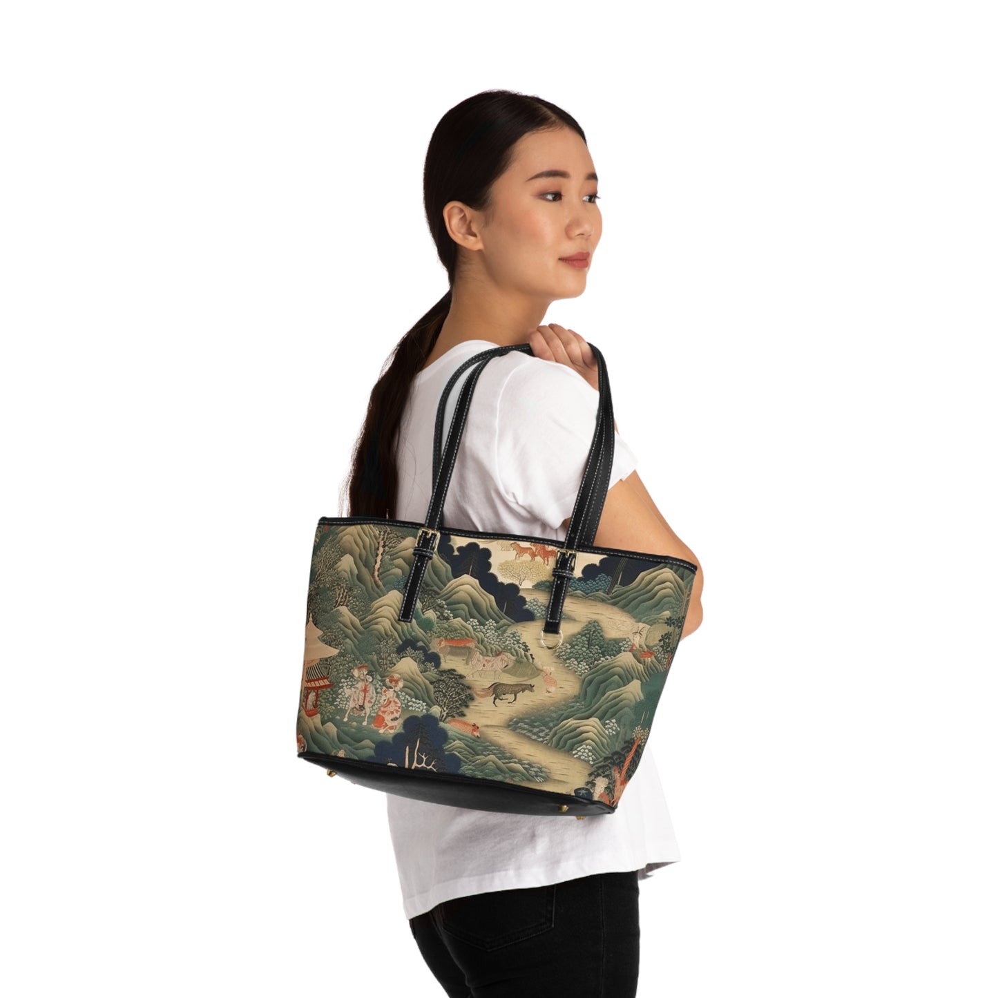 Japanese Tapestry PU Leather Shoulder Bag: Embrace the Artistic Splendor