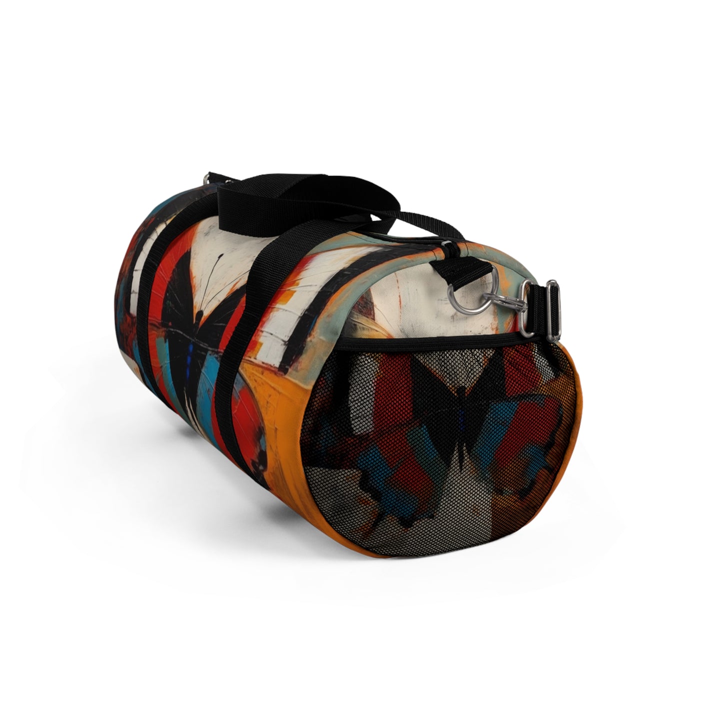 Bauhaus-Inspired Butterfly Symphony: Duffel Bag with Vibrant Colors and Intricate Details