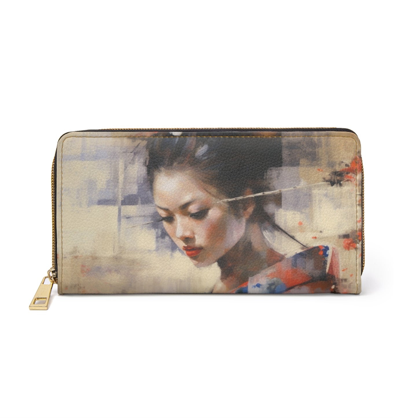 Japanese-Inspired Abstract Oil Painting Zipper Wallet: Celebrating Geisha Beauty
